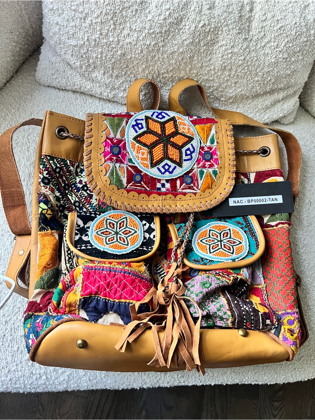 Brand New! Vintage Addiction One Of A Kind Banjara Patchwork Leather Backpack